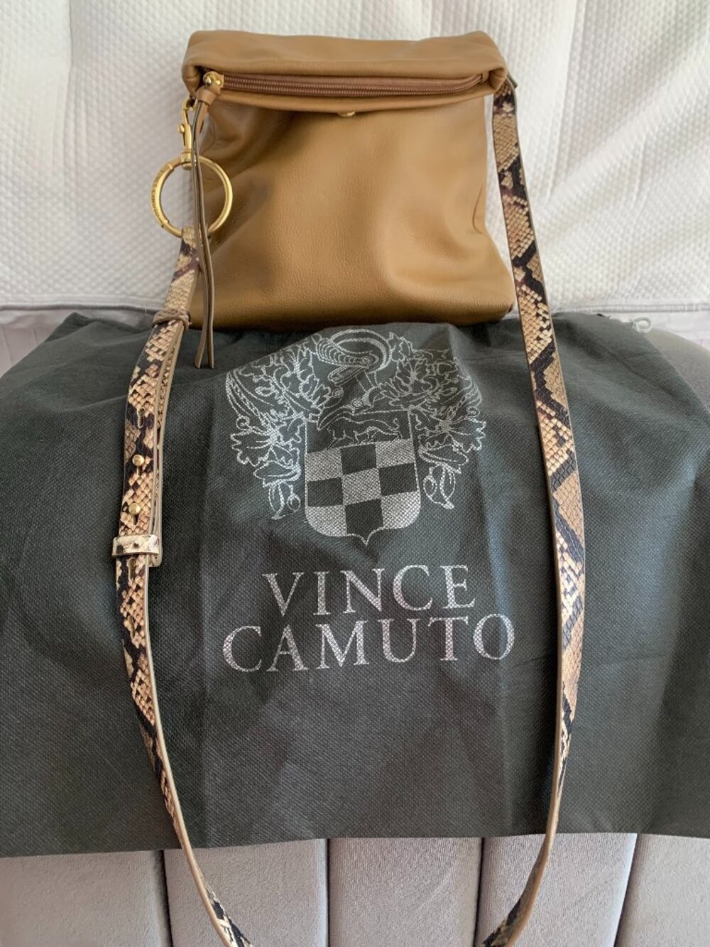 Vince Camuto leather cross body purse with snakeskin strap